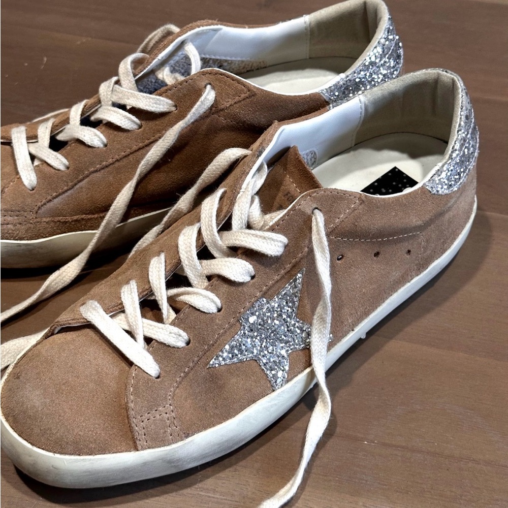 💫 Golden Goose 💫 Superstar Suede Upper Glitt Sneaker Like New 9 AUTHENTIC